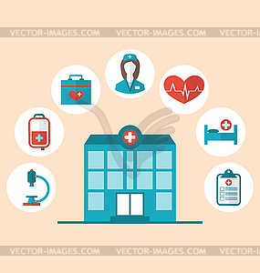 Flat trendy icons of hospital and another medical - vector clip art