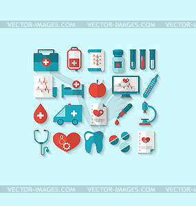 Collection modern flat icons of medical elements an - vector clipart