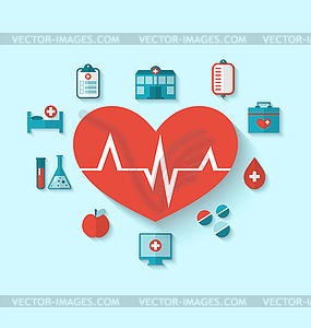 Group modern flat icons of medical elements and - vector clipart