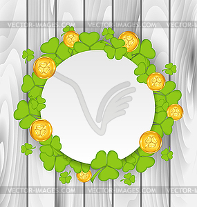 Celebration card with clovers and golden coins for - vector clipart / vector image