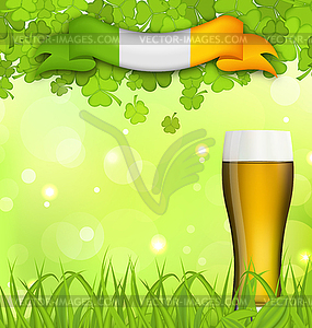 Glowing nature background with glass of beer, - vector image