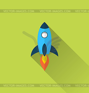 Flat icon of rocket with long shadow style - vector clipart