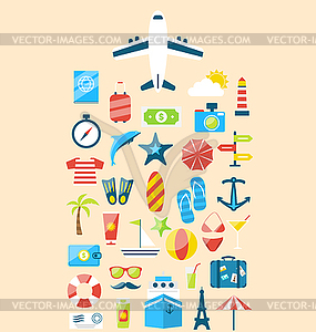 Flat modern design set icons of travel on holiday - vector image