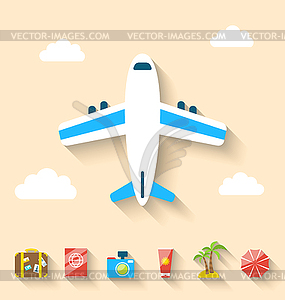 Flat set icons of planning summer vacation, - vector clipart