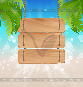 Wooden signboard on tropical beach - royalty-free vector image