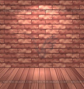 Браун кирпичная стена с деревянным полом, пустая комната - изображение в формате EPS
