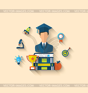 Flat icons of magister and objects for high school - vector clipart