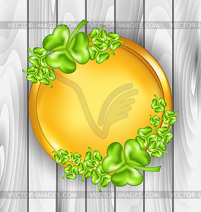 Golden coin with shamrocks. St. Patrick`s day - vector clip art