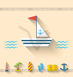 Flat set icons of cruise holidays and journey - vector image