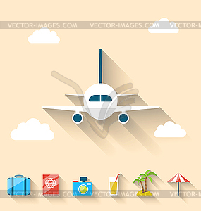 Flat set icons of planning summer vacation, simple - vector clip art