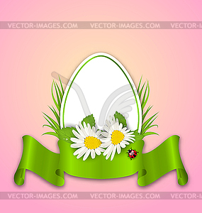 Easter paper egg with flowers daisy, grass, - vector clipart