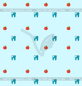 Seamless Pattern with Tooth and Apples, Health - color vector clipart