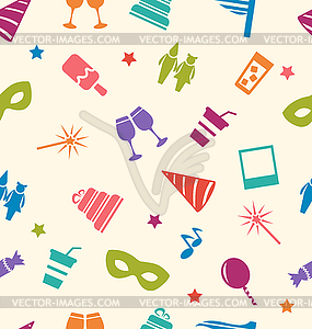 Seamless Pattern of Party Colorful Icons, - vector image