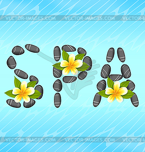 Lettering spa made ​​of pebbles and frangipani flo - vector clipart