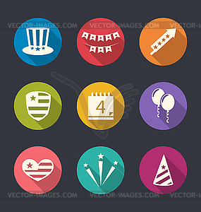 Set Flat Icons for Independence Day of America, Lon - vector clipart