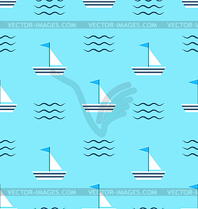 Бесшовные шаблон с парусные лодки на синем - изображение векторного клипарта