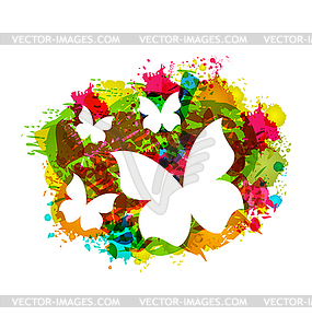 White Butterflies on Colorful Grunge Texture - vector clip art