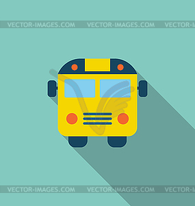 School Bus Flat Icon with Long Shadow - vector clip art