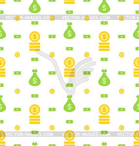 Seamless Pattern with Money Bag, Bank Notes, - vector clipart