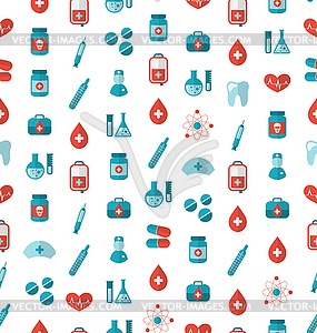 Seamless Texture with Flat Medical Icons, Endless - vector image