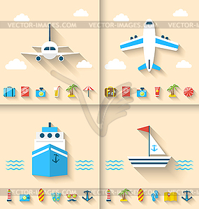 Set Banners with Flat Icons of Planning Summer - vector clipart