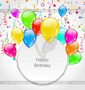 Happy Birthday Card with Set Balloons and Confetti - vector clipart