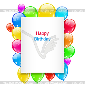 Birthday Postcard with Colorful Balloons with Text - vector clip art