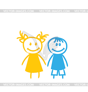 Sketch Cute Funny Girl and Boy - vector clipart