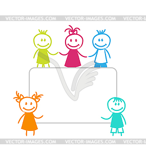 Celebration Card with Funny Girls and Boys - vector clip art