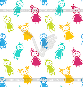 Seamless Background with Smiling Girls and Boys - vector clipart / vector image