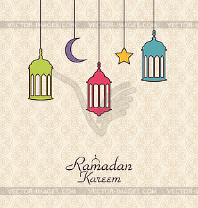Celebration Islamic Card with Arabic Hanging Lamps - vector clip art