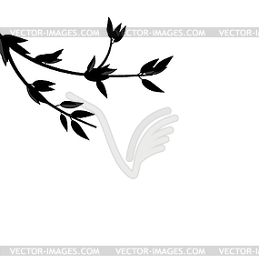 Black Silhouette Branch Tree with Leafs - vector image