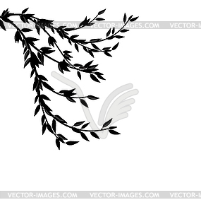 Black Silhouette Branch Tree with Leafs - vector clipart / vector image