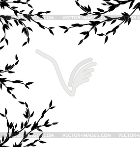 Black Silhouette Branch Tree with Leafs - vector image