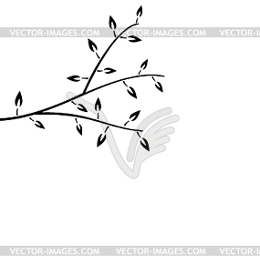 Black Silhouette Branch Tree with Leafs - vector image