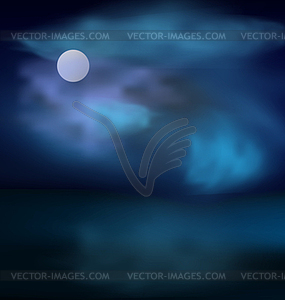 Moon and clouds on dark stormy sky - vector image