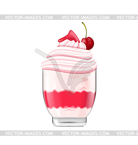 Ice Cream with Whipped Cream, Jam and Cherry - color vector clipart