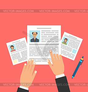 Concept of Job Interview with Business CV Resume - vector clipart