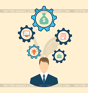 Businessman Head with Cogwheels - vector clip art