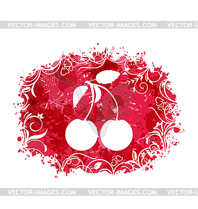 Grunge Brightly Colorful Frame with Pair Cherries - vector clipart / vector image