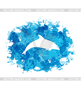 Grunge Blue Colorful Frame with Jumping Dolphin - vector image