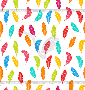 Seamless Pattern of Multicolored Feathers - royalty-free vector clipart