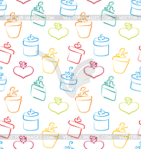 Seamless Wallpaper of Sketch Colorful Gift Boxes - vector clip art