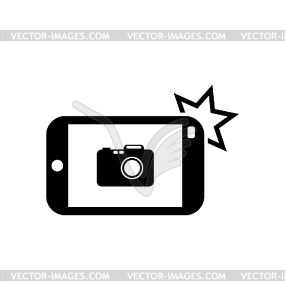 Икона смартфон для фото Selfie - черно-белый векторный клипарт