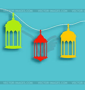 Colorful Arabic lamps with shadows for Ramadan - vector clip art