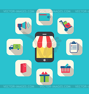 Concept of Online Shop, E-commerce, Colorful - vector clipart