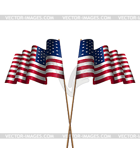 Two Flags USA Waving Wind - vector image