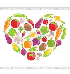 Set Colorful Vegetables in Heart Shape - vector clipart