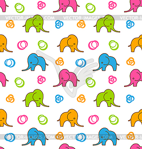 Бесшовные текстуры с красочными мультяшный слонов - векторный рисунок