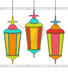 Colorful Arabic Lamps for Ramadan Kareem - vector clip art